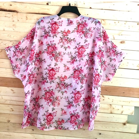 Joe Boxer Pink Floral Print Open Front Lightweight see through cardigan /CoverUp - Picture 5 of 5